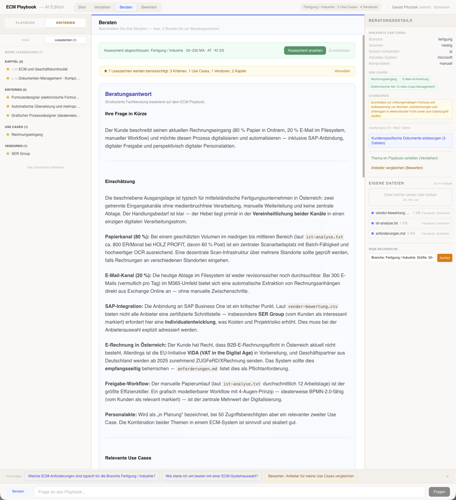 Beraten-Modus: Kontextbezogene Beratungsantwort mit Einschätzung und Analyse