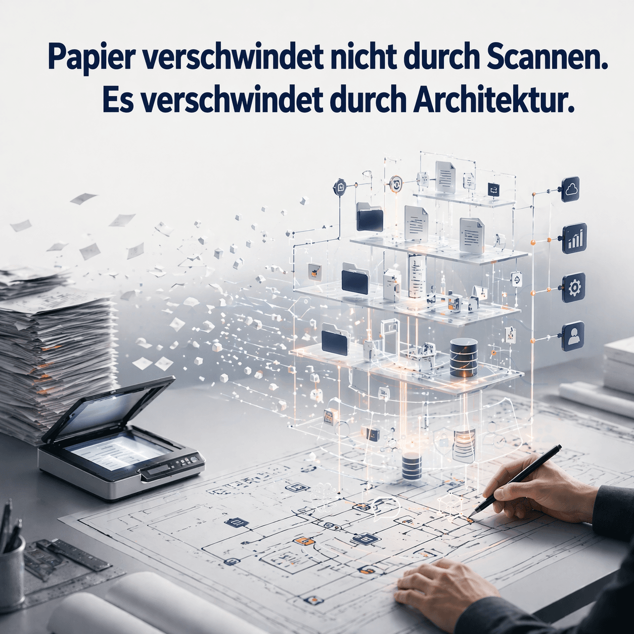 Papier verschwindet nicht durch Scannen. Es verschwindet durch Architektur.